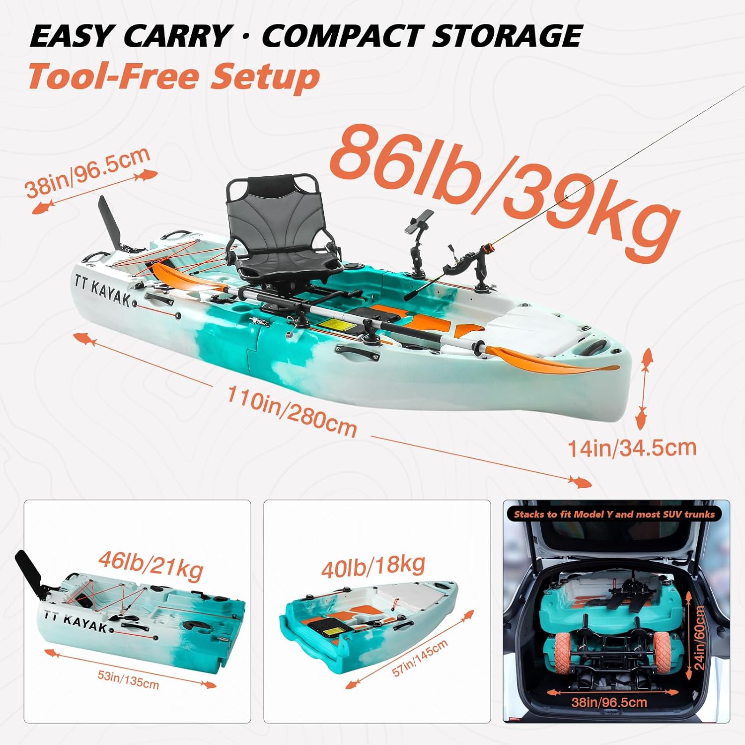 Modular Fishing Kayak with Car - Fishing Kayak Cart reseña y precio